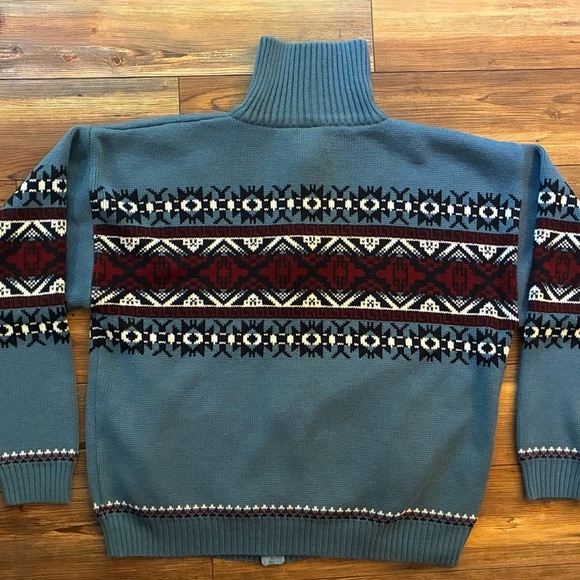 Vintage John Blair Nordic Fair Isle Zip Sweater Jacket Blue Red Geometric XLG - Picture 8 of 12